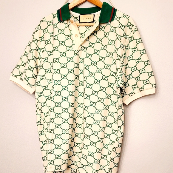 Gucci Other - Gucci Embroidered Cream and Green Men's Polo 👕 shirt